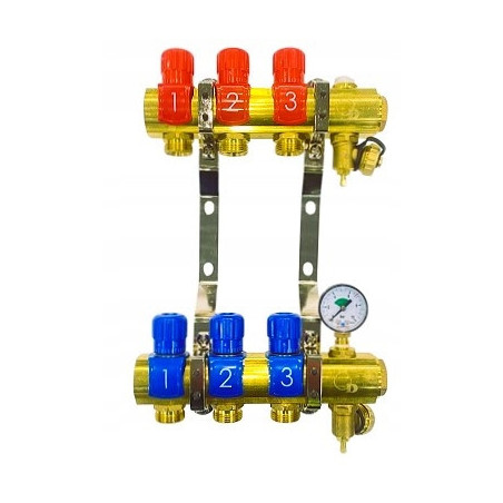 Rozdzielacz 3 sekcje do grzejników c.o. z manometrem