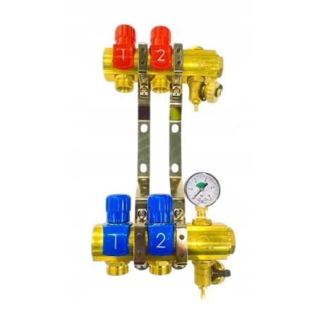 Rozdzielacz 2 sekcje do grzejników c.o. z manometrem