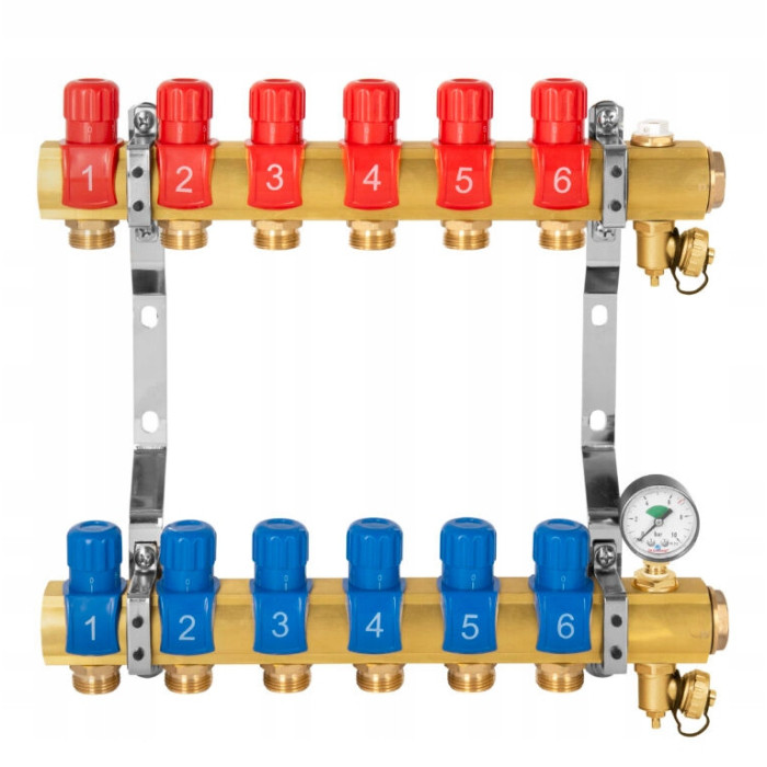 Rozdzielacz 6 sekcjI do grzejników c.o. z manometrem