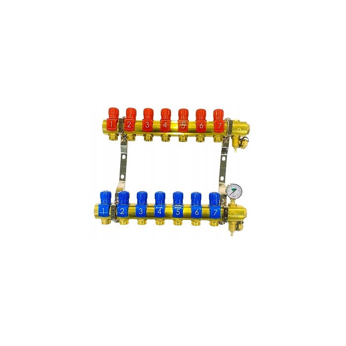 Rozdzielacz 7 sekcjI do grzejników c.o. z manometrem