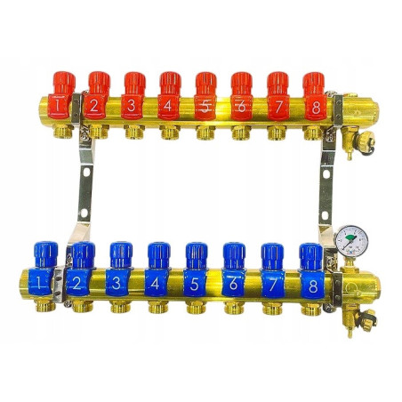 Rozdzielacz 8 sekcji do grzejników c.o. z manometrem
