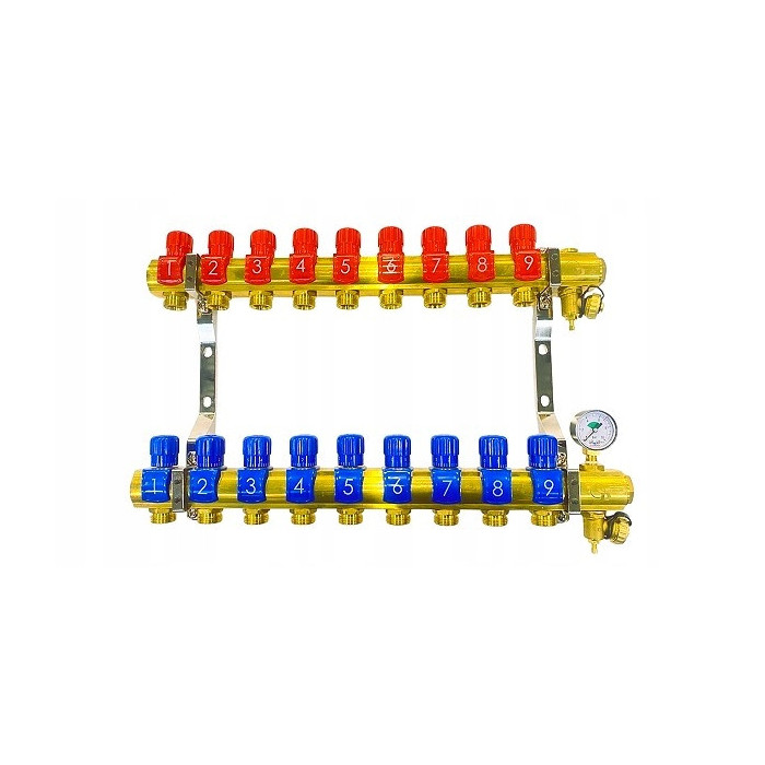 Rozdzielacz 9 sekcji do grzejników c.o. z manometrem