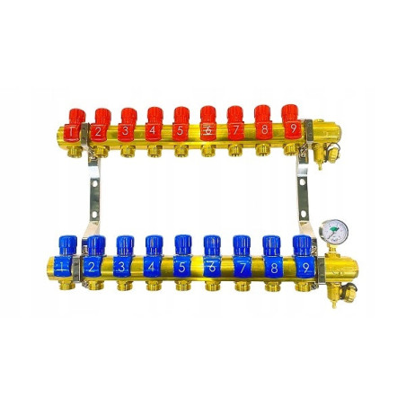 Rozdzielacz 9 sekcji do grzejników c.o. z manometrem