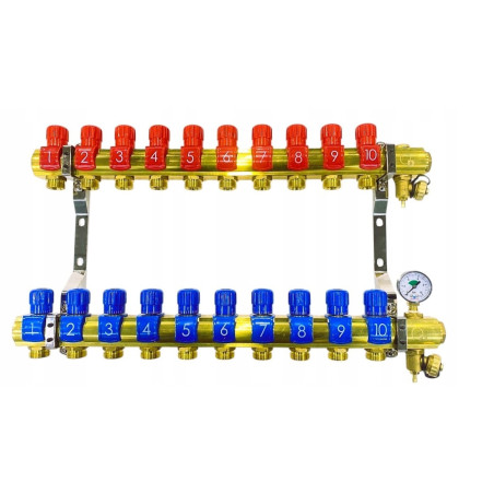 Rozdzielacz 10 sekcji do grzejników c.o. z manometrem