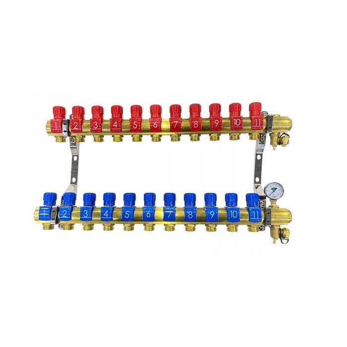 Rozdzielacz 11 sekcji do grzejników c.o. z manometrem