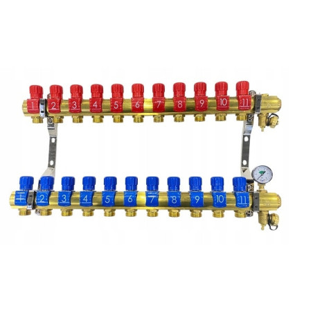 Rozdzielacz 11 sekcji do grzejników c.o. z manometrem
