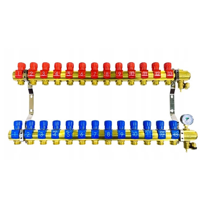 Rozdzielacz 13 sekcji do grzejników c.o. z manometrem