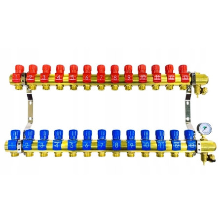 Rozdzielacz 13 sekcji do grzejników c.o. z manometrem