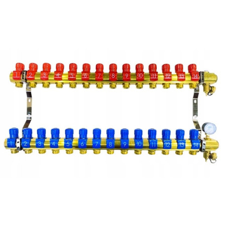Rozdzielacz 14 sekcji do grzejników c.o. z manometrem