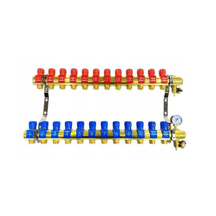 Rozdzielacz 12 sekcji do grzejników c.o. z manometrem