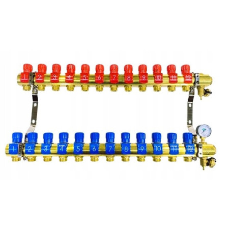 Rozdzielacz 12 sekcji do grzejników c.o. z manometrem