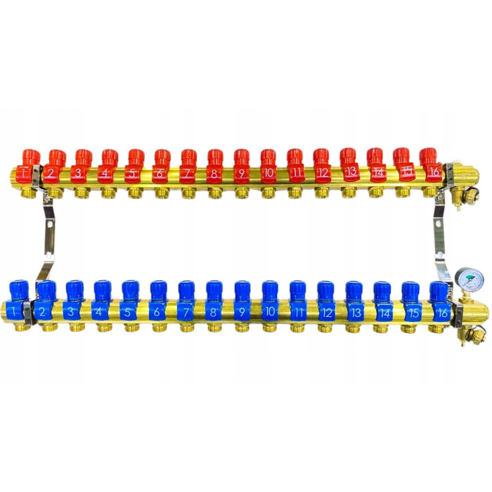 Rozdzielacz 16 sekcji do grzejników c.o. z manometrem