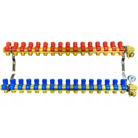 Rozdzielacz 16 sekcji do grzejników c.o. z manometrem