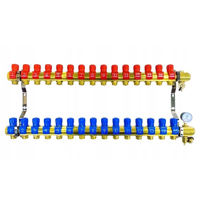 Rozdzielacz 15 sekcji do grzejników c.o. z manometrem