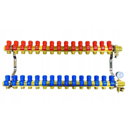 Rozdzielacz 15 sekcji do grzejników c.o. z manometrem