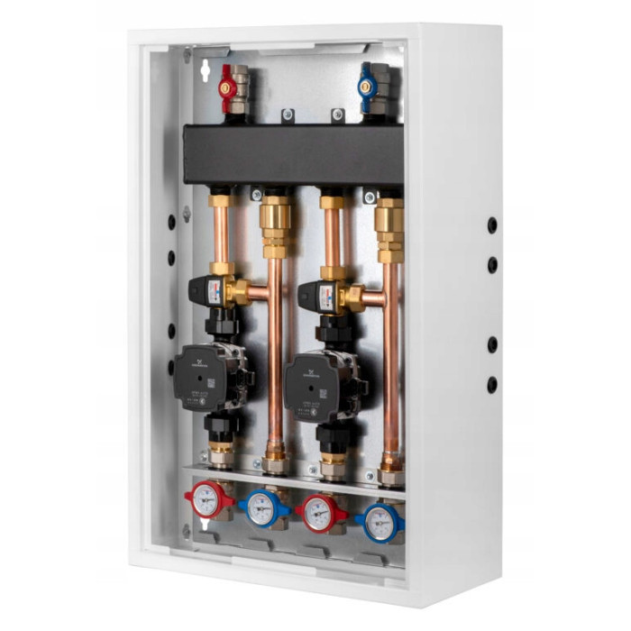 GRUPA POMPOWA SPRZĘGŁO ROZDZIELACZ 2STREFOWA 2xOBIEG OGRZEWANIA PODŁOGOWEGO