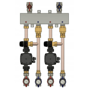 GRUPA POMPOWA SPRZĘGŁO ROZDZIELACZ 2STREFOWA 2xOBIEG OGRZEWANIA PODŁOGOWEGO