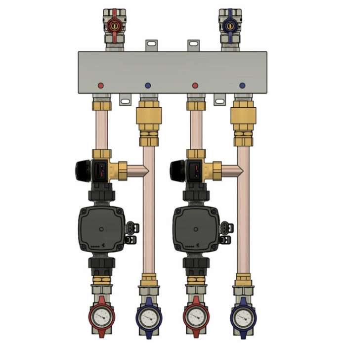 GRUPA POMPOWA SPRZĘGŁO ROZDZIELACZ 2STREFOWA 2xOBIEG OGRZEWANIA PODŁOGOWEGO