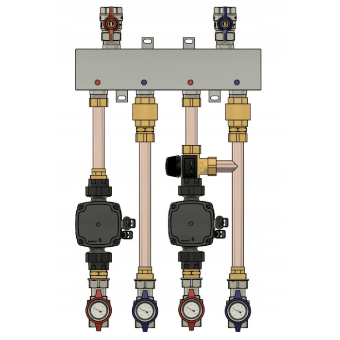 GRUPA POMPOWA SPRZĘGŁO ROZDZIELACZ 2STR OBIEG OGRZEWANIA PODŁOGOWEGO