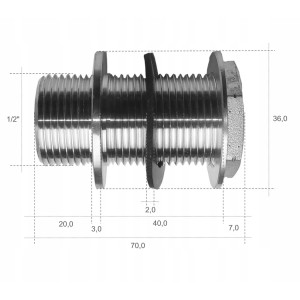Przepust do zbiornika z dwoma ruchomymi nakrętkami z uszczelkami M 1/2"x70