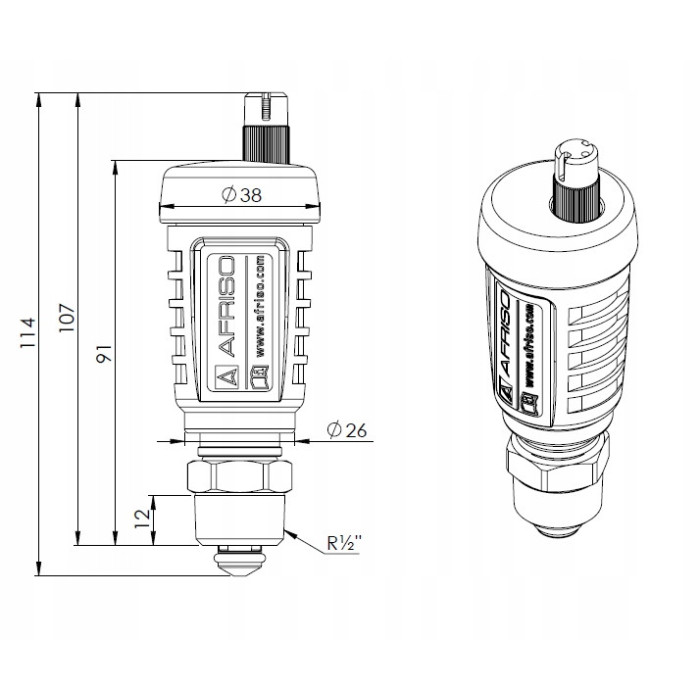 AUTOMATYCZNY ODPOWIETRZNIK Z ZAWOREM STOPOWYM AFRISO HYBRYDOWY AUTOMAT 1/2"