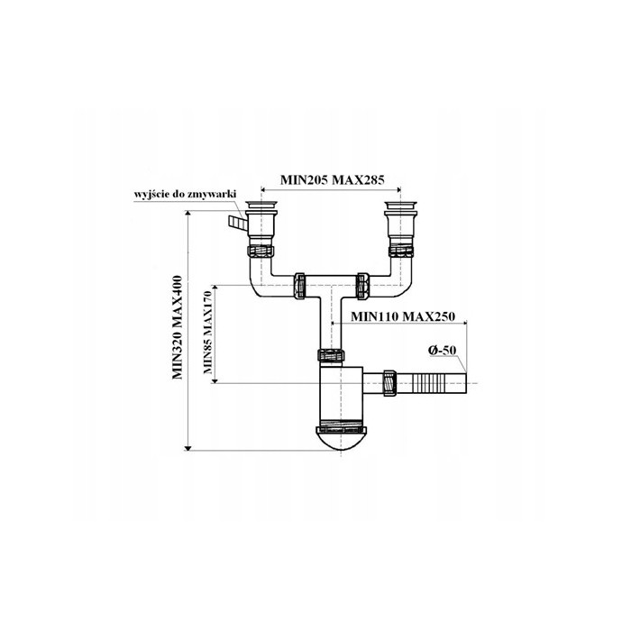 Syfon zlewozmywakowy dwukomorowy do zlewu METALOWE SITKO