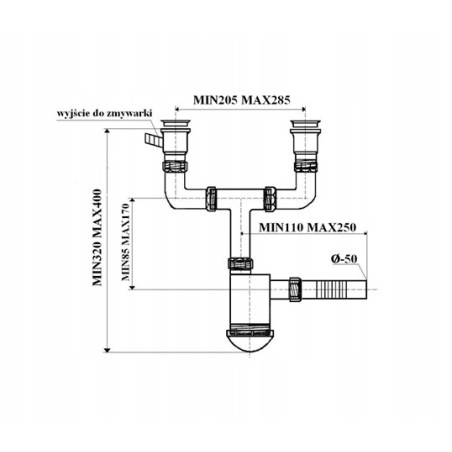 Syfon zlewozmywakowy dwukomorowy do zlewu METALOWE SITKO
