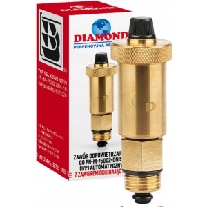 ODPOWIETRZNIK AUTOMATYCZNY Z ZAWOREM ODCINAJĄCYM FI 1/2 " PIONOWY MOSIĘŻNY