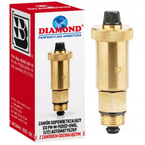 ODPOWIETRZNIK AUTOMATYCZNY Z ZAWOREM ODCINAJĄCYM FI 1/2 " PIONOWY MOSIĘŻNY