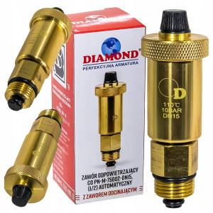 ODPOWIETRZNIK AUTOMATYCZNY Z ZAWOREM ODCINAJĄCYM FI 1/2 " PIONOWY MOSIĘŻNY