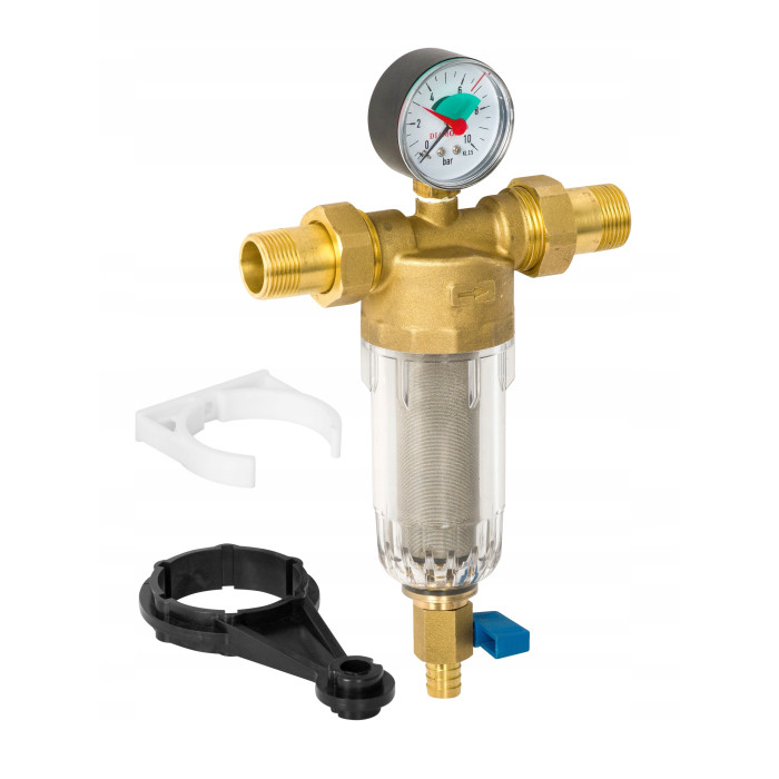 FILTR DO WODY MECHANICZNY SAMOCZYSZCZĄCY Z MANOMETREM 3/4" DN20 Z PŁUKANIEM