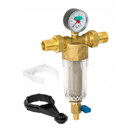 FILTR DO WODY MECHANICZNY SAMOCZYSZCZĄCY Z MANOMETREM 3/4" DN20 Z PŁUKANIEM