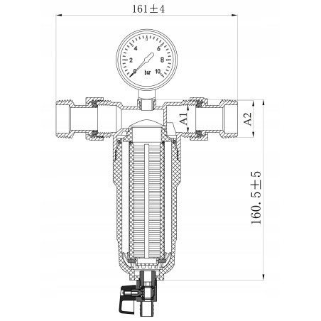FILTR DO WODY MECHANICZNY SAMOCZYSZCZĄCY Z MANOMETREM 3/4" DN20 Z PŁUKANIEM