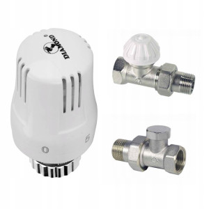 ZESTAW TERMOSTATYCZNY PROSTY ZAWÓR ZASILAJĄCY POWROTNY GŁOWICA DO GRZEJNIKA