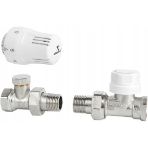 ZESTAW TERMOSTATYCZNY PROSTY ZAWÓR ZASILAJĄCY POWROTNY GŁOWICA DO GRZEJNIKA