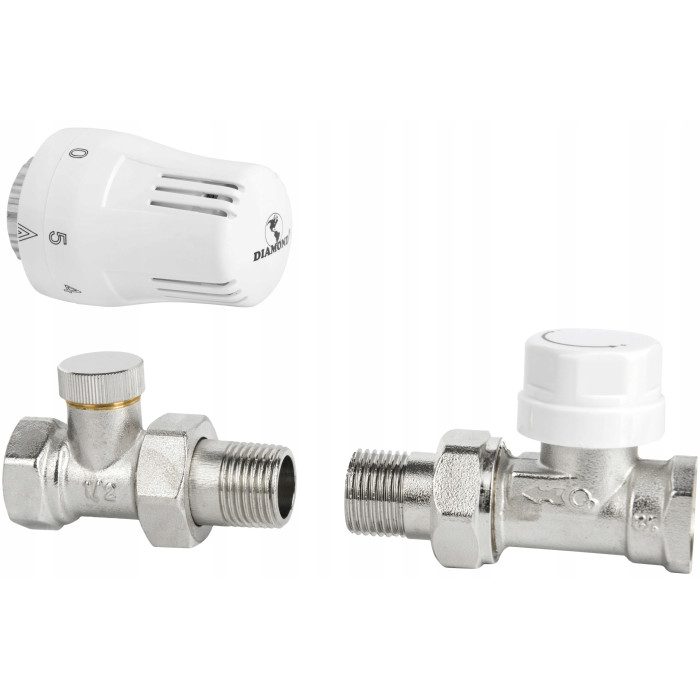 ZESTAW TERMOSTATYCZNY PROSTY ZAWÓR ZASILAJĄCY POWROTNY GŁOWICA DO GRZEJNIKA