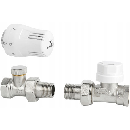 ZESTAW TERMOSTATYCZNY PROSTY ZAWÓR ZASILAJĄCY POWROTNY GŁOWICA DO GRZEJNIKA