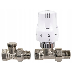 ZESTAW TERMOSTATYCZNY PROSTY ZAWÓR ZASILAJĄCY POWROTNY GŁOWICA DO GRZEJNIKA