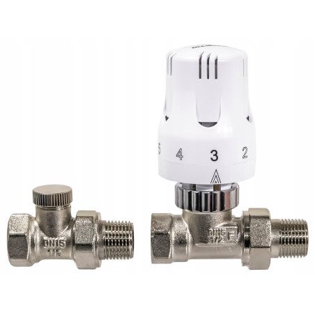 ZESTAW TERMOSTATYCZNY PROSTY ZAWÓR ZASILAJĄCY POWROTNY GŁOWICA DO GRZEJNIKA