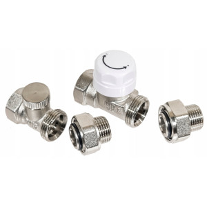 ZESTAW TERMOSTATYCZNY PROSTY ZAWÓR ZASILAJĄCY POWROTNY GŁOWICA DO GRZEJNIKA