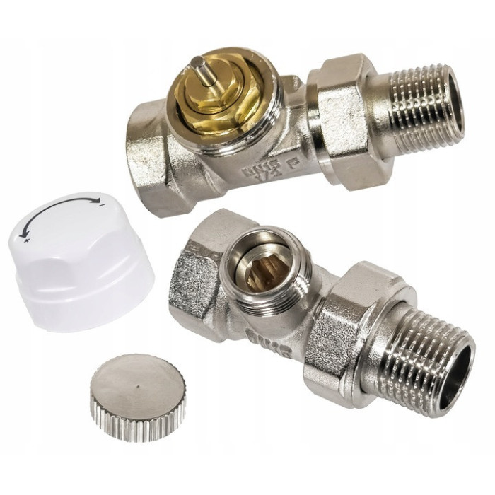 ZESTAW TERMOSTATYCZNY PROSTY ZAWÓR ZASILAJĄCY POWROTNY GŁOWICA DO GRZEJNIKA