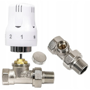 ZESTAW TERMOSTATYCZNY PROSTY ZAWÓR ZASILAJĄCY POWROTNY GŁOWICA DO GRZEJNIKA