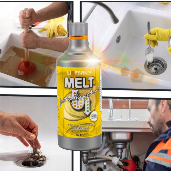 MELT ŚRODEK PREPARAT DO UDRAŻNIANIA RUR SYFONÓW KANALIZACYJNYCH MOCNY 750ML