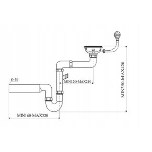 Syfon zlewozmywakowy Hydroland 50 mm 1-komorowy przyścienny z przelewem