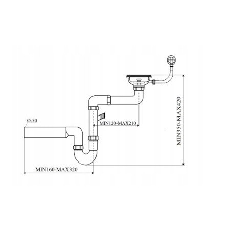 Syfon zlewozmywakowy Hydroland 50 mm 1-komorowy przyścienny z przelewem