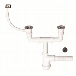 Syfon zlewozmywakowy 50 mm ZLEW PODWÓJNY Z PRZELEWEM METALOWE SITKO