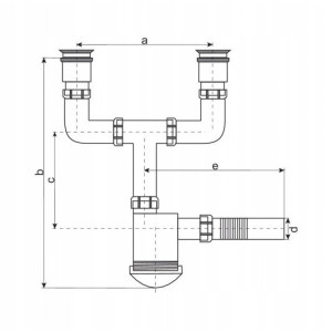Syfon zlewozmywakowy 50 mm ZLEW PODWÓJNY Z PRZELEWEM METALOWE SITKO