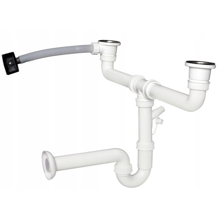 Syfon zlewozmywakowy 50 mm ZLEW PODWÓJNY Z PRZELEWEM METALOWE SITKO