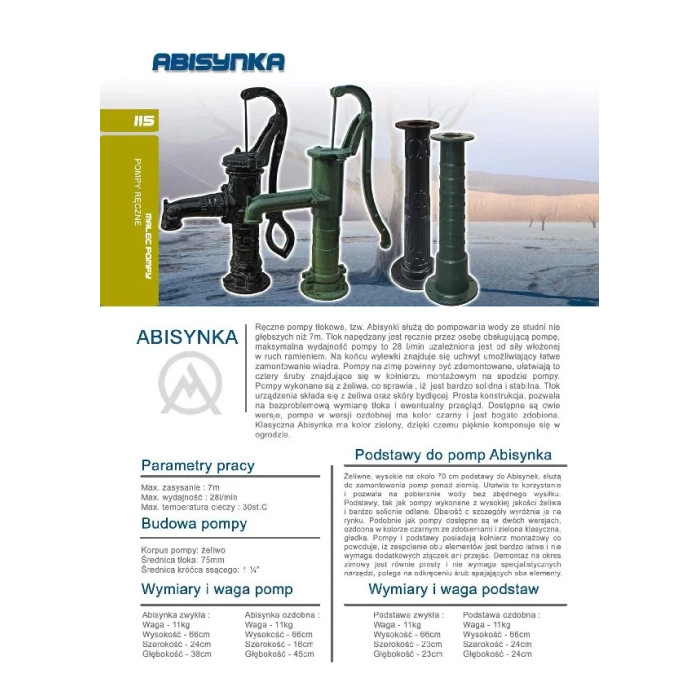 POMPA ABISYNKA RĘCZNA OGRODOWA OZDOBNA CZARNA ŻELIWNA DO WODY MOCNA WYDAJNA