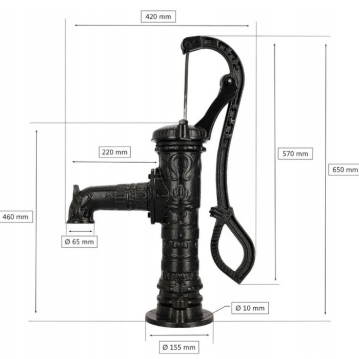 POMPA ABISYNKA RĘCZNA OGRODOWA OZDOBNA CZARNA ŻELIWNA DO WODY MOCNA WYDAJNA